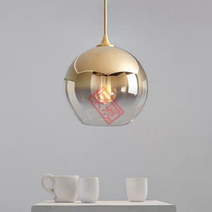 北欧创意个性餐厅轻奢吊灯现代客厅玻璃小吊灯MDF-电镀渐变球