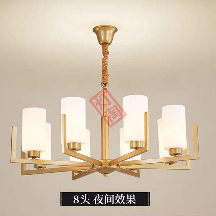 新中式现代简约纯铜吊灯QL-8201-铜本金-8H